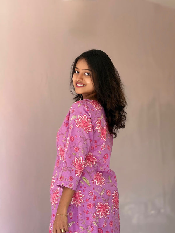Sanganeri Prints Cotton Cord Set - Lavender