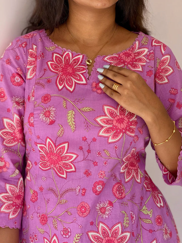 Sanganeri Prints Cotton Cord Set - Lavender