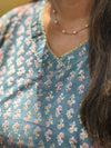 Sanganeri Print Cotton Cord Set ( 2 Piece ) -Teal Blue