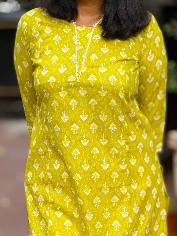 Cotton Kurta ( One Piece )- Yellow