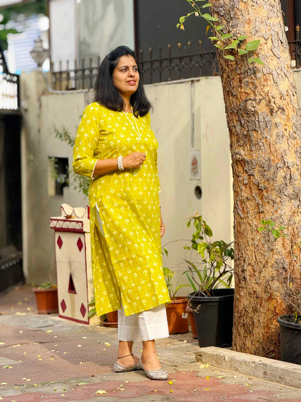 Cotton Kurta ( One Piece )- Yellow