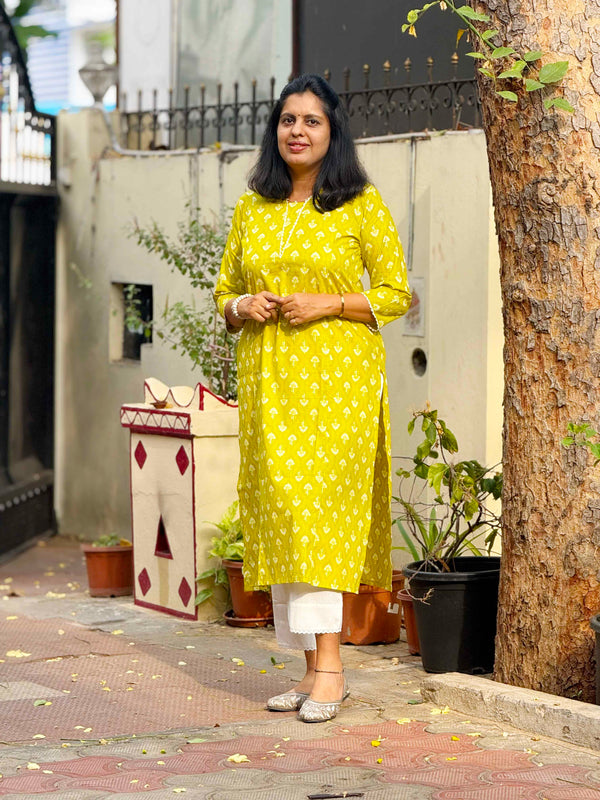 Cotton Kurta ( One Piece )- Yellow
