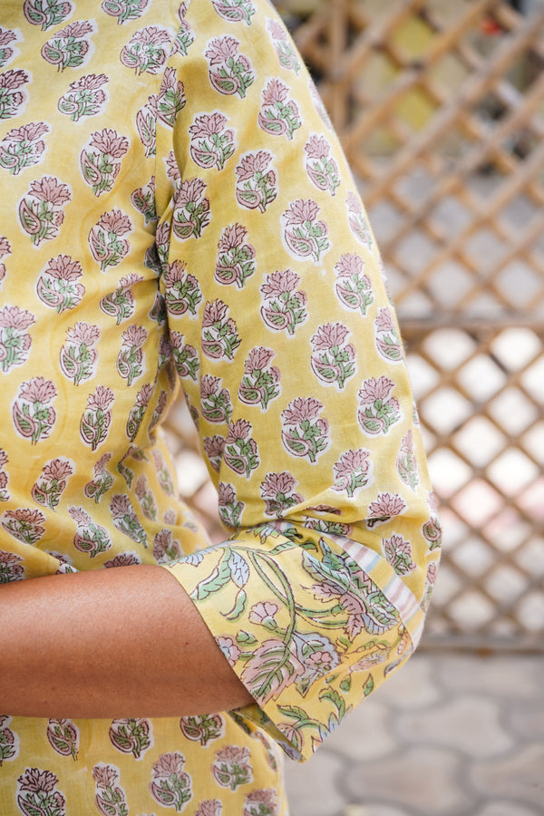 Sanganeri Hand Block Print ( 2 Piece ) - Yellow