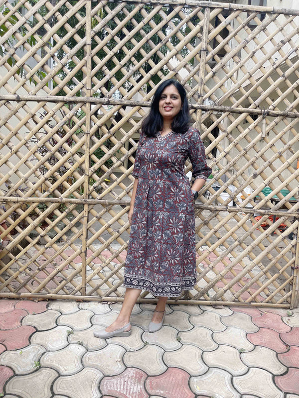 Dabu Dress - Grey Red