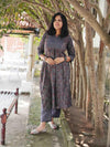 Ajrakh Floral Soft Mul Cotton Cord Set- Matte Black