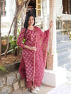 Ajrakh Lotus Soft Mul Cotton Angrakhaa Neck Cord Set - Red