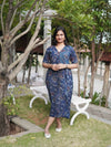 Blue Floral Bagru Hand Block Print Cotton Dress for women