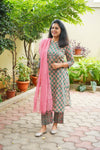 Green Sanganeri floral hand block print two-piece cotton co-ord set for women