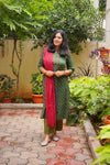 Green Sanganeri leafy hand block print two-piece cotton co-ord set for women