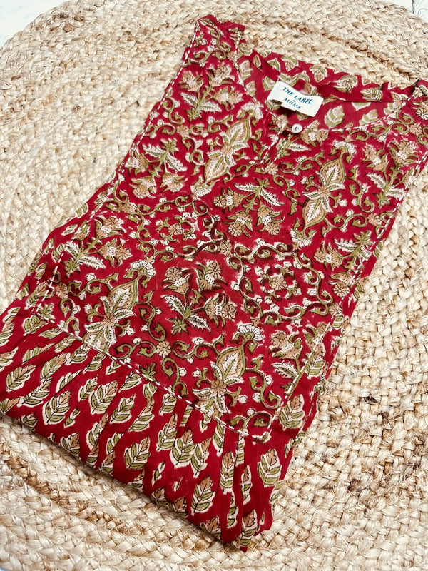 Sanganeri Cord Set ( 2 Piece ) - Red
