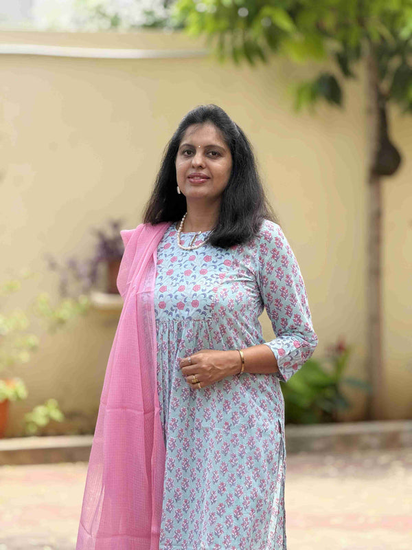 Mughal Hand Block Print( 2 Piece ) - Sea Green