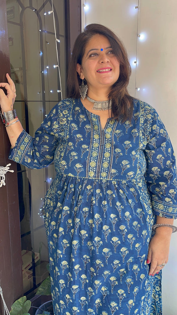 Ajrakhgathers double print - Indigo