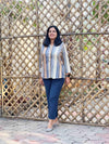 Indigo Mosaic Dabu Stripe Cotton Hand Block Print Shirt for women