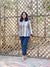 Indigo Mosaic Dabu Stripe Cotton Hand Block Print Shirt for women
