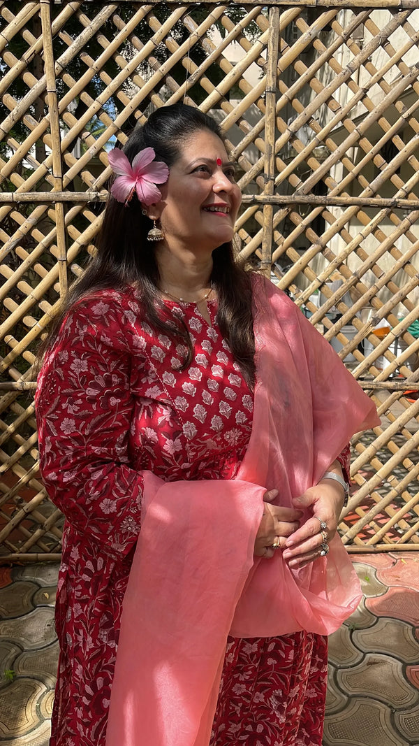 Front Gathers Co-ord Set - Red