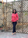 Marquise Red & White Cotton Stripe Hand Block Print Shirt for women