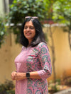 Sanganeri Print Cotton Cord Set ( 2 Piece ) -Mauve pink