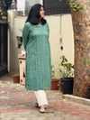 Sanganeri Print Kurta ( One Piece ) - Green