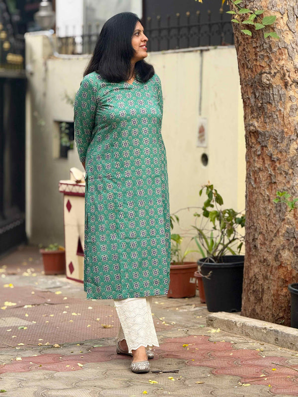 Sanganeri Print Kurta ( One Piece ) - Green