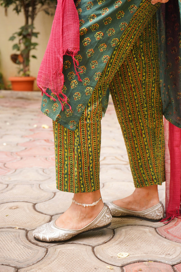 Ajrakh Hand Block Print ( 2 Piece ) - Green