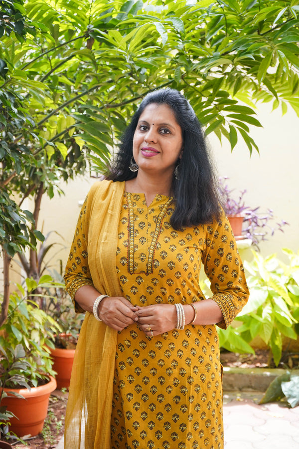Ajrakh Hand Block Print ( 2 Piece ) - Mustard