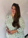 Sanganeri PrintCotton Cord Set ( 2 Piece ) - Creamy White