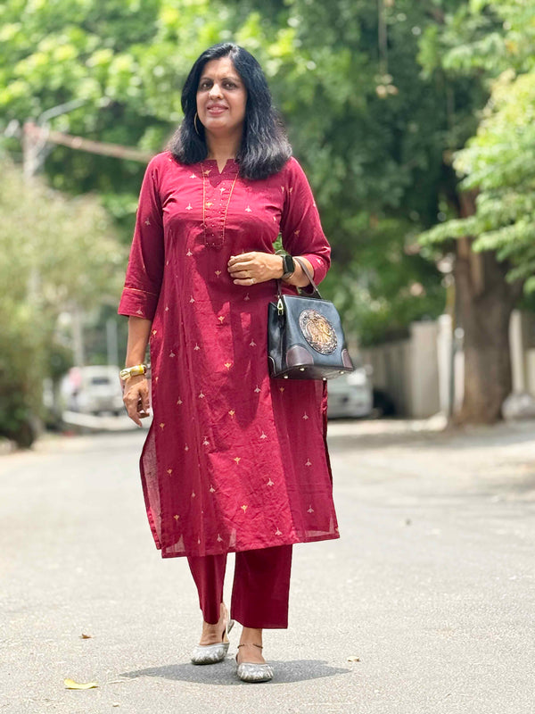 Woven Cotton Cord Set ( 2 Piece ) -Dark Maroon