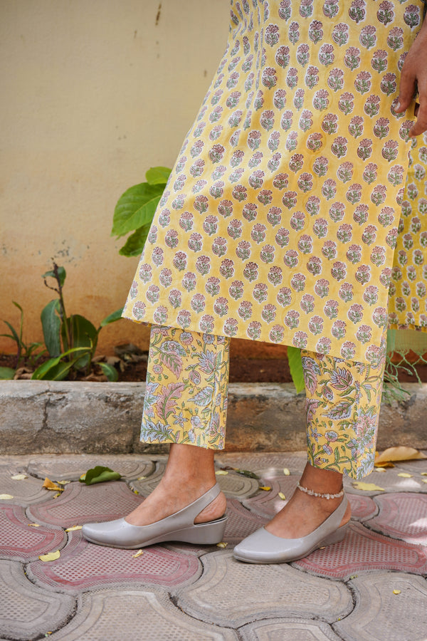 Sanganeri Hand Block Print ( 2 Piece ) - Yellow