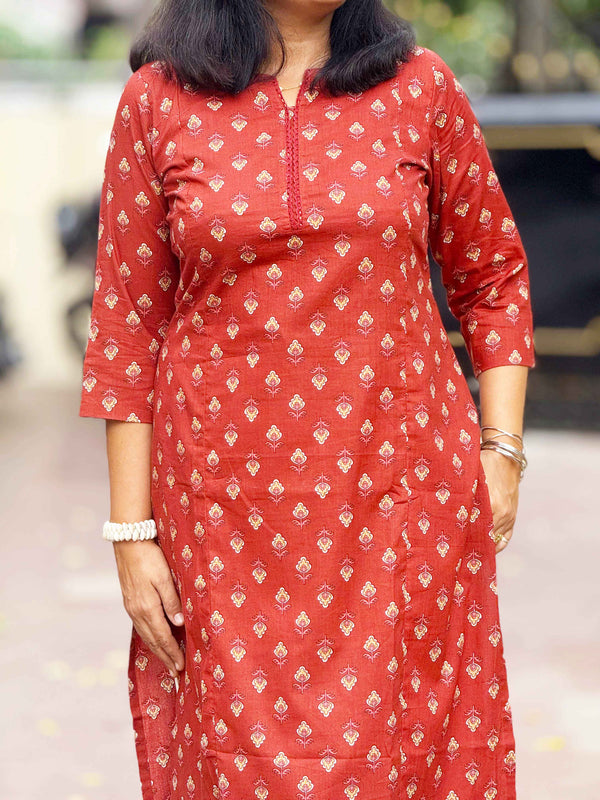 Cotton Kurta ( One Piece ) - Red