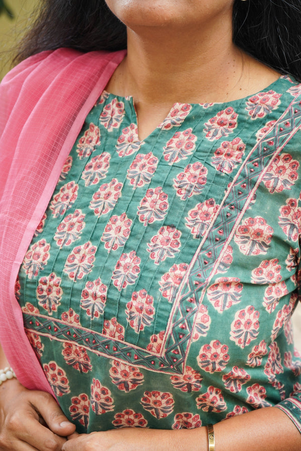 Sanganeri Hand Block Print ( 2 Piece ) - Green