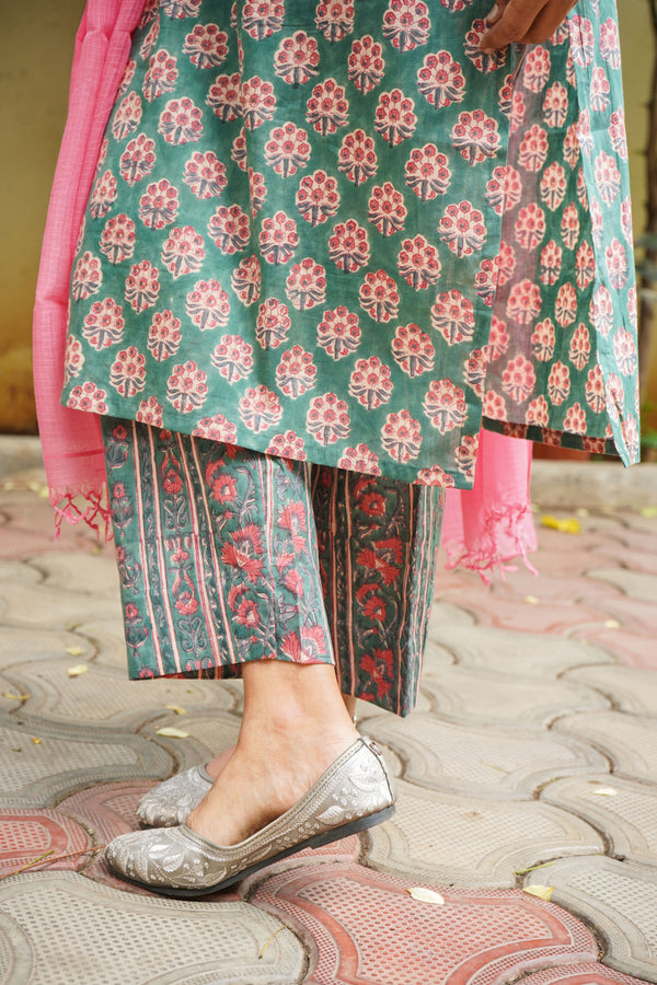 Sanganeri Hand Block Print ( 2 Piece ) - Green