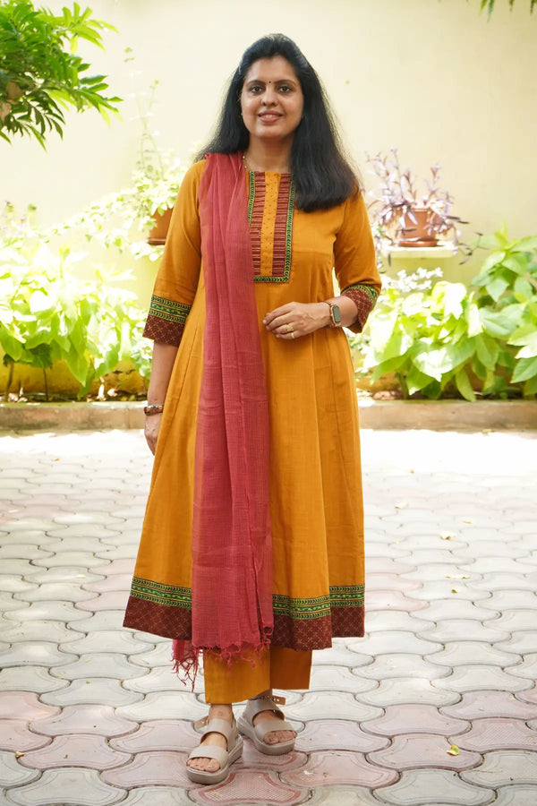 Varnika Mustard Yellow Pure Cotton Flared Two-Piece Co-Ord Set